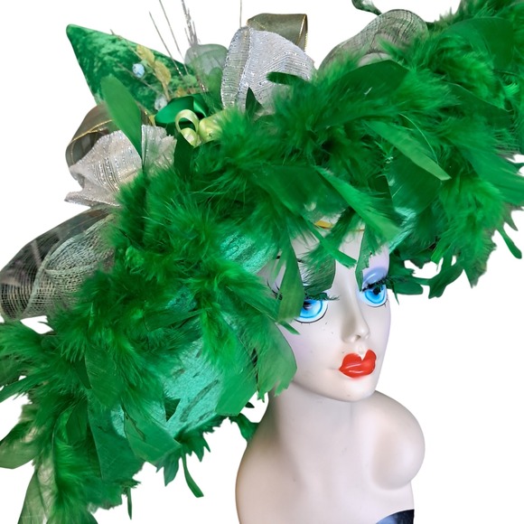 Statement Hat Green Feather Fascinator Kentucky Derby Party‎ Costume Headwear - Picture 1 of 6